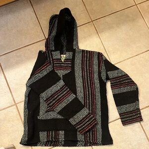 Black, baby pink, and light blue striped baja hoodie